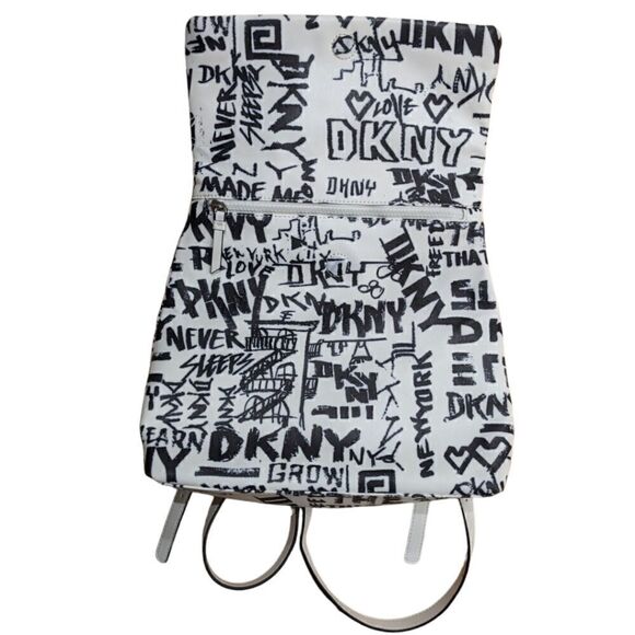 DKNY Graffiti x Punk x Streetwear Tilly Medium Foldover Backpack White/Black NWT - Picture 5 of 9